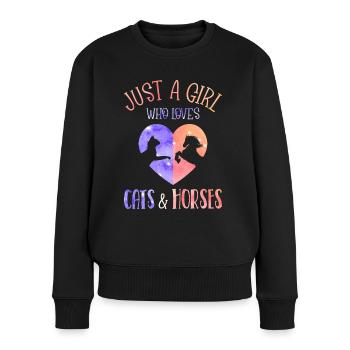Fille Qui Aime Les Chats Et Les Chevaux Galaxie - Pull Premium bio Femme - noir - Devant - Julia (174cm)