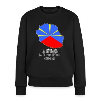 La Reunion Mon histoire Ma Passion Mon Drapeau - Pull Premium bio Femme - noir - Devant - Julia (174cm)