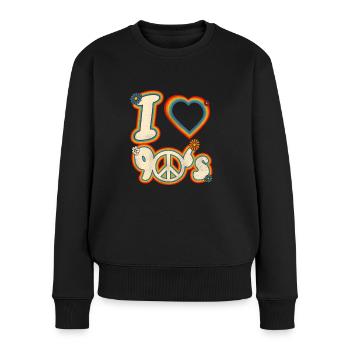 ich liebe die 90's Peace Zeichen - Frauen Premium Bio Pullover - Schwarz - Vorne - Julia (174cm)