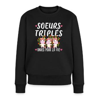 Sœurs Triplés Sœur Licorne Famille Amour Naissance - Pull Premium bio Femme - noir - Devant - Julia (174cm)