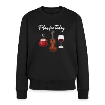 Planifiez pour aujourd’hui, violon, café et vin - Pull Premium bio Femme - noir - Devant - Julia (174cm)