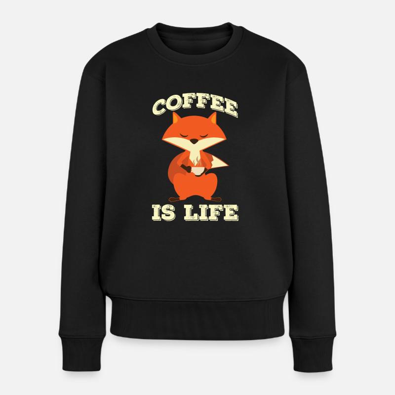 Lustiger Fuchs Fox Kaffee Morgenmuffel Geschenk - Frauen Premium Bio Pullover - Schwarz