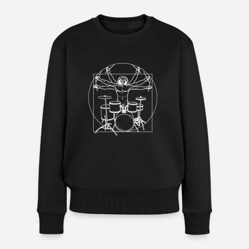 Drummer Schlagzeug Da Vinci Schlagzeuger - Frauen Premium Bio Pullover - Schwarz