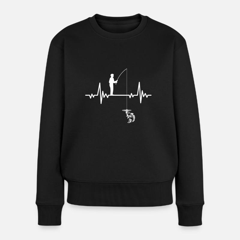 Fischen Herzschlag Fischer Angler Geschenkidee - Frauen Premium Bio Pullover - Schwarz