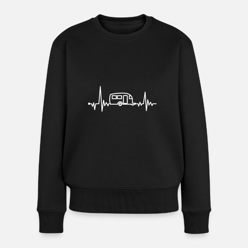 Camping Herzschlag - Wohnwagen - Frauen Premium Bio Pullover - Schwarz