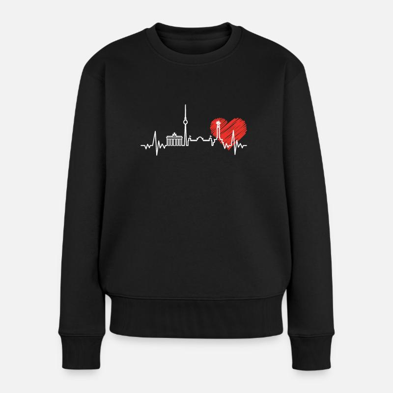 Berlin Herzschlag Skyline Herz Geschenk - Frauen Premium Bio Pullover - Schwarz