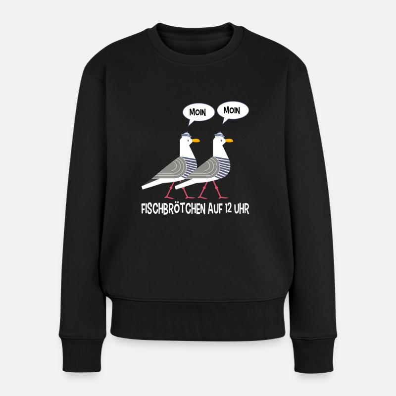 Moin Möwen plattdeutsch norddeutsch Fischen - Frauen Premium Bio Pullover - Schwarz
