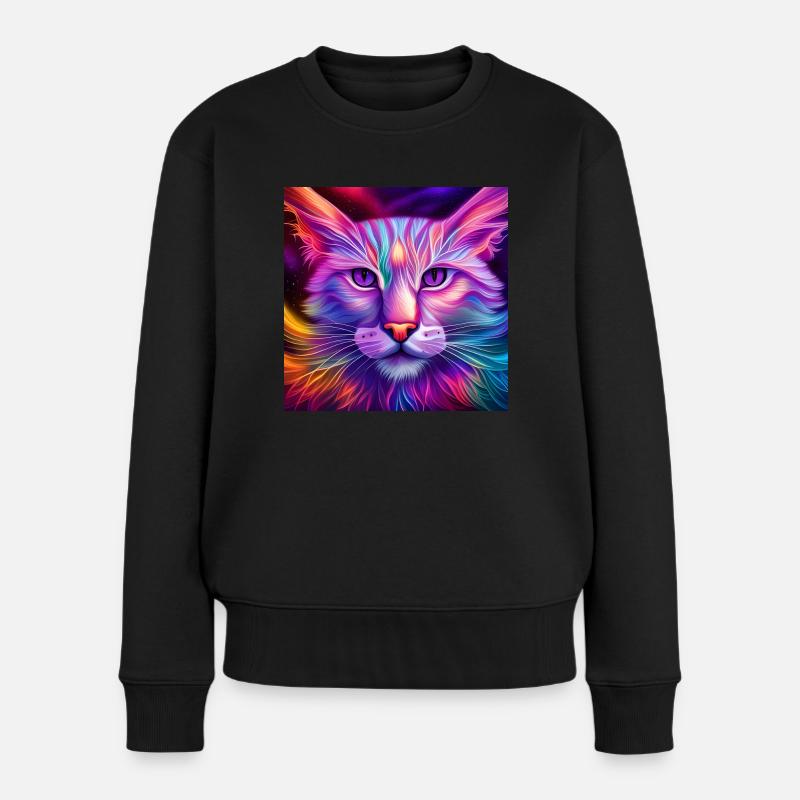 Katze in Neonfarben - Frauen Premium Bio Pullover - Schwarz