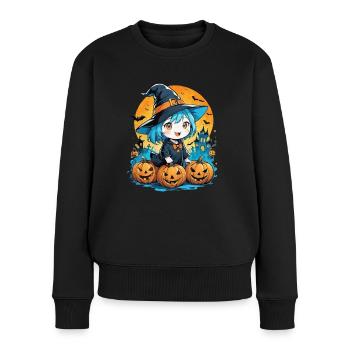 Halloween-Hexen- und Kürbis-Manga - Frauen Premium Bio Pullover - Schwarz - Vorne - Julia (174cm)