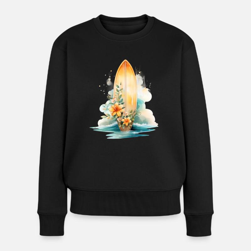 SURFBRETT IN BLÜTE - Frauen Premium Bio Pullover - Schwarz