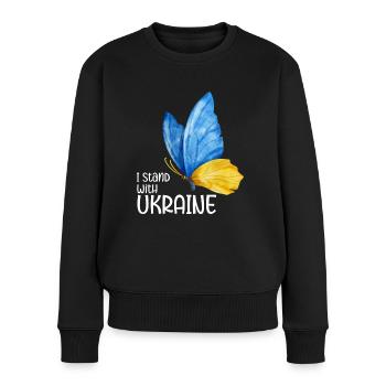 I stand with Ukraine - Frauen Premium Bio Pullover - Schwarz - Vorne - Julia (174cm)