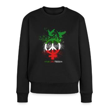 Femmes Vie Liberté,Liberté,Iran,Oiseaux,Paix - Pull Premium bio Femme - noir - Devant - Julia (174cm)