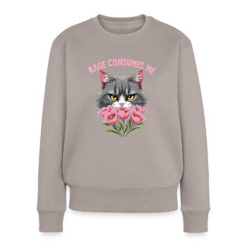 Rage Consumes Me Lustiges Katzenblümchen - Frauen Premium Bio Pullover - Taupe - Vorne - Julia (174cm)
