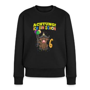 Achtung Ich Bin Schon 6 Geburtstag Büffel Bison - Frauen Premium Bio Pullover - Schwarz - Vorne - Julia (174cm)