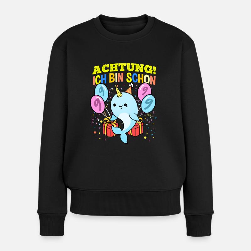 Achtung Ich Bin Schon 9 Geburtstag Einhorn - Frauen Premium Bio Pullover - Schwarz