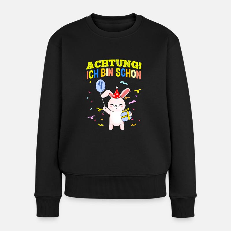 Achtung Ich Bin Schon 4 Geburtstag Hase - Frauen Premium Bio Pullover - Schwarz