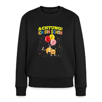 Achtung Ich Bin Schon 2 Geburtstag Katze - Frauen Premium Bio Pullover - Schwarz - Vorne - Julia (174cm)