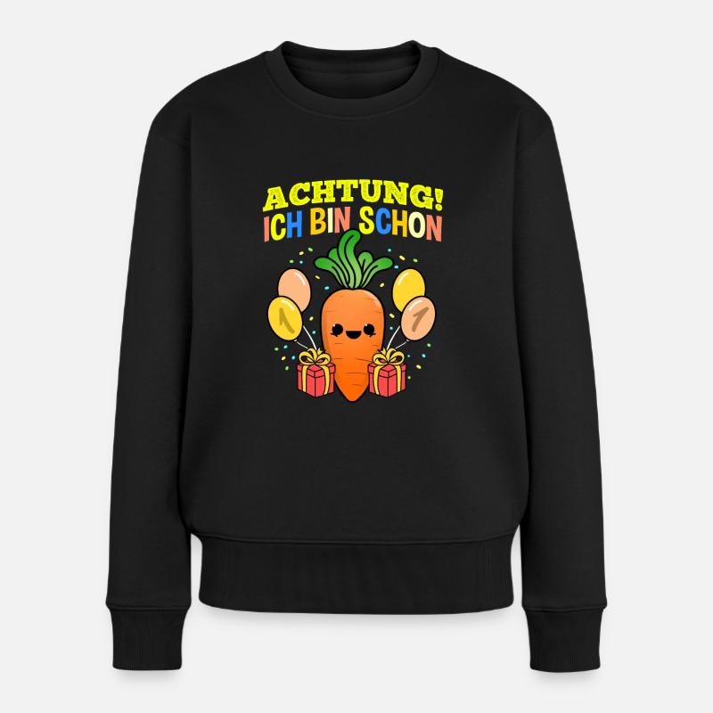 Achtung Ich Bin Schon 1 Geburtstag Karotte - Frauen Premium Bio Pullover - Schwarz