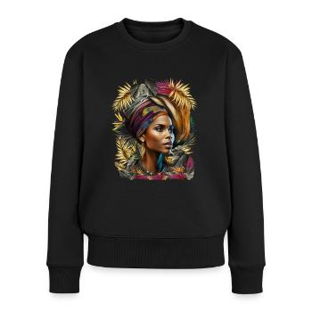 Proud African Queen Woman Tropical Flowers - Women's Premium Organic Jumper - black - Front - Julia (174cm)