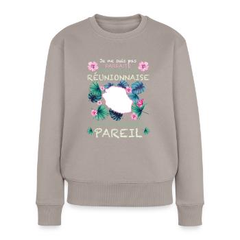 Femme Réunionnaise Cadeau île de La Réunion - Pull Premium bio Femme - taupe - Devant - Julia (174cm)