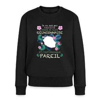 Femme Réunionnaise Cadeau île de La Réunion - Pull Premium bio Femme - noir - Devant - Julia (174cm)