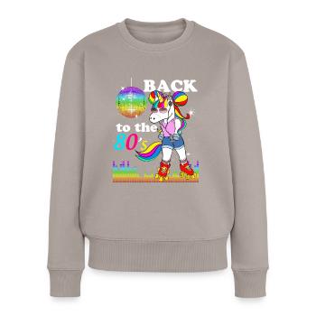 Einhorn Roller Vintage Disco Musik 80er Jahre - Frauen Premium Bio Pullover - Taupe - Vorne - Julia (174cm)