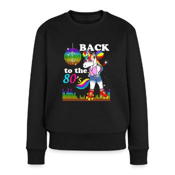 Einhorn Roller Vintage Disco Musik 80er Jahre - Frauen Premium Bio Pullover - Schwarz - Vorne - Julia (174cm)
