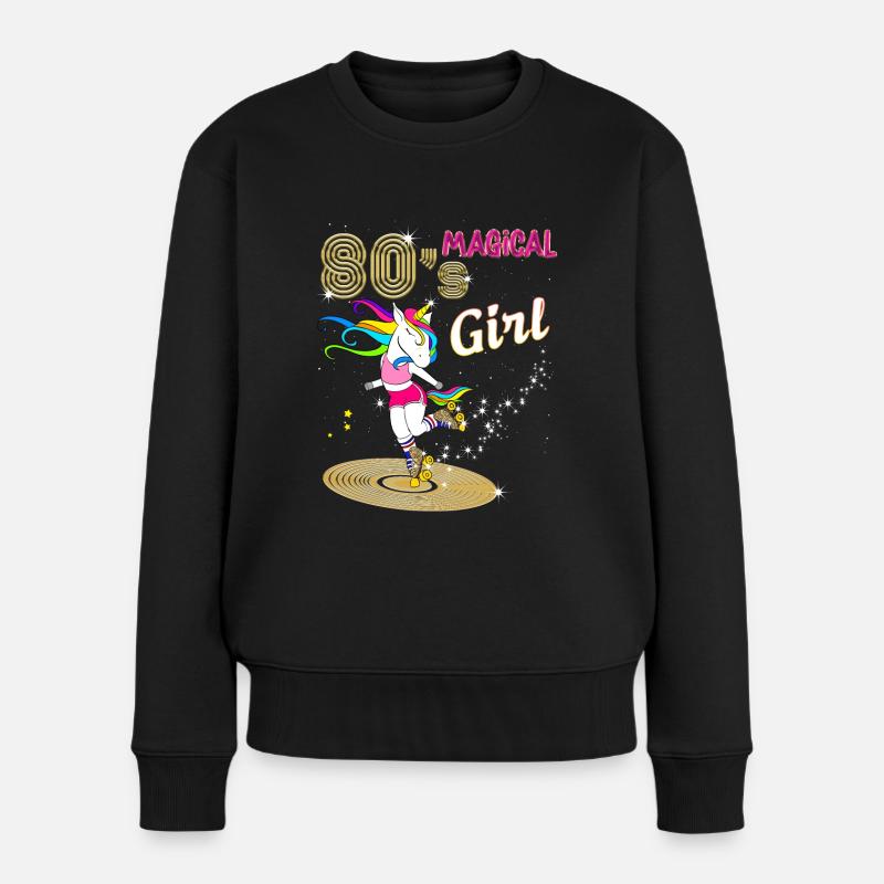 Einhorn Magic Roller Vintage 80er Jahre Disco - Frauen Premium Bio Pullover - Schwarz