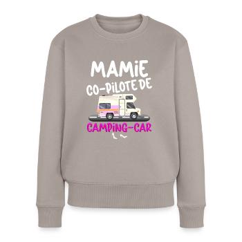 Mamie Camping-car Humour Camping Randonnée - Pull Premium bio Femme - taupe - Devant - Julia (174cm)