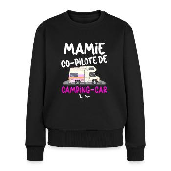 Mamie Camping-car Humour Camping Randonnée - Pull Premium bio Femme - noir - Devant - Julia (174cm)