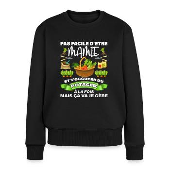 Jardin Mamie Jardnière Potager - Pull Premium bio Femme - noir - Devant - Julia (174cm)