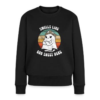Halloween Ghost Funny Smells Like Boo Sheet Here - Women's Premium Organic Jumper - black - Front - Julia (174cm)