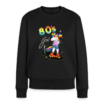 Costume Années 80 Vintage Rétro Licorne Roller - Pull Premium bio Femme - noir - Devant - Julia (174cm)