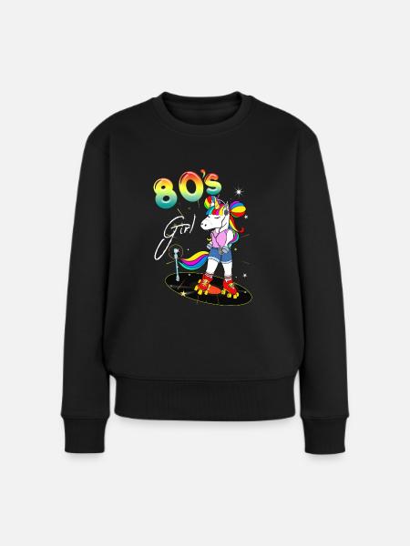 80er Jahre Vintage Retro Einhorn Rollanzug - Frauen Premium Bio Pullover - Schwarz