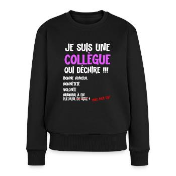 Kollegin Frau zerreißt Geschenk Abschiedsglas - Frauen Premium Bio Pullover - Schwarz - Vorne - Julia (174cm)