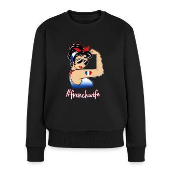 Frankreich Vintage Damenflagge Trikolore Sport - Frauen Premium Bio Pullover - Schwarz - Vorne - Julia (174cm)