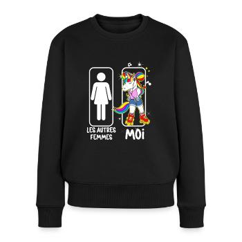 Licorne Vintage années 80 Musique Femme evjf - Pull Premium bio Femme - noir - Devant - Julia (174cm)