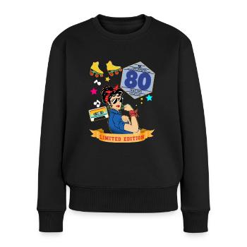 Frau 80er Jahre Kassette Musik 1980er Jahre - Frauen Premium Bio Pullover - Schwarz - Vorne - Julia (174cm)