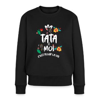 Ma Tata Et Moi C'est Pour La Vie Fleurs et Amour - Pull Premium bio Femme - noir - Devant - Julia (174cm)