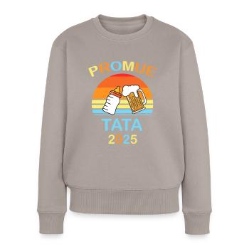 Promoted Tata 2025 Message Humor Ankündigung - Frauen Premium Bio Pullover - Taupe - Vorne - Julia (174cm)
