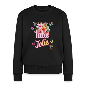 Tatie Jolie Fleurs Colibri Et Papillon Tropicale - Pull Premium bio Femme - noir - Devant - Julia (174cm)