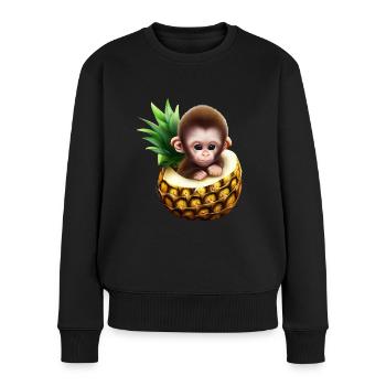 Kleiner Affe in einer Ananas - Frauen Premium Bio Pullover - Schwarz - Vorne - Julia (174cm)