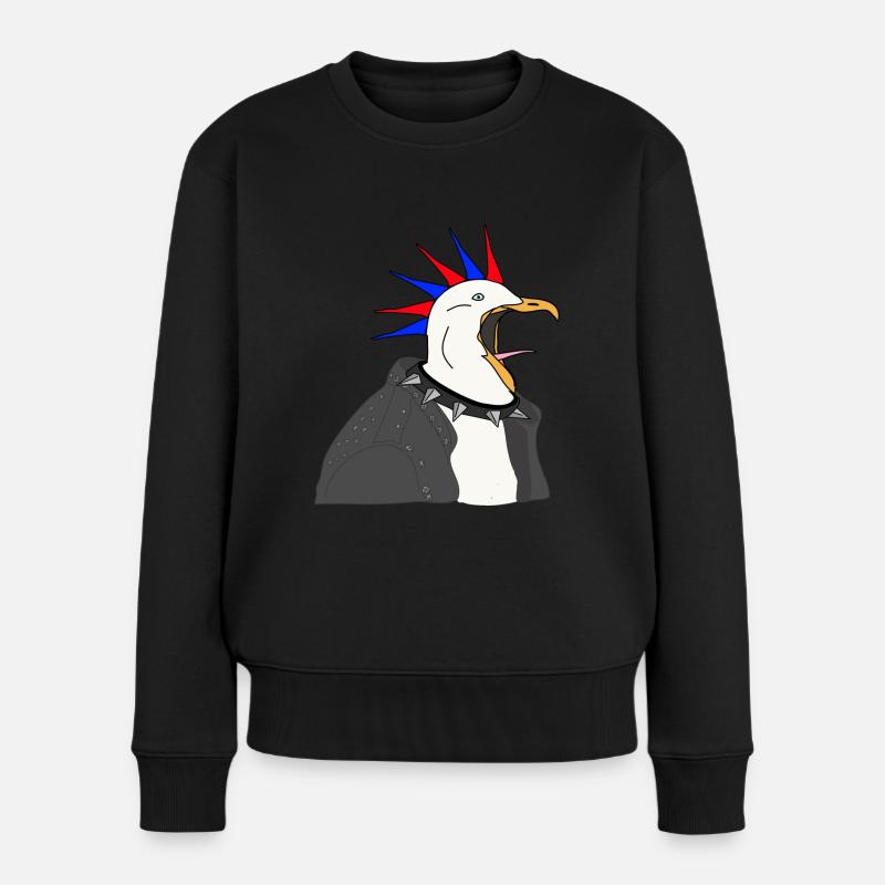 Möwe als Punkrocker - Frauen Premium Bio Pullover - Schwarz