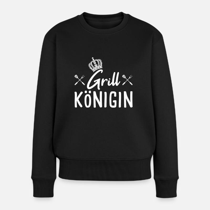 Grill Königin Grillen Geschenk Frau - Frauen Premium Bio Pullover - Schwarz