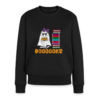Halloween Bookish Professeur Étudiant Fantôme Boooooks - Pull Premium bio Femme - noir - Devant - Julia (174cm)