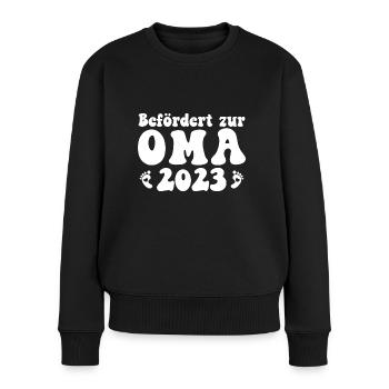 Befördert zur Oma 2023 Schwangerschaft verkünden - Frauen Premium Bio Pullover - Schwarz - Vorne - Julia (174cm)