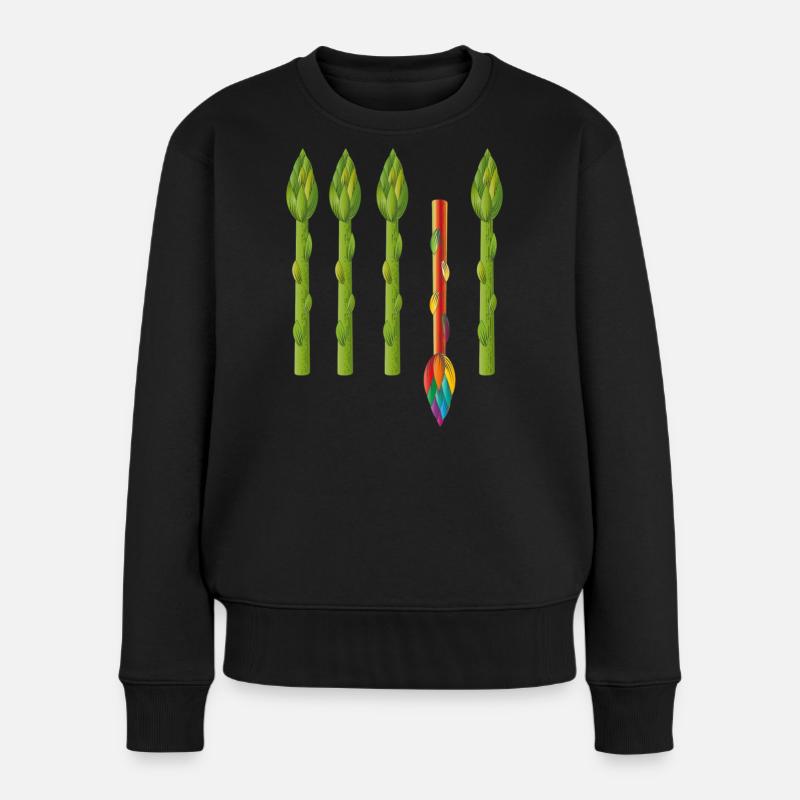 Vier grüne Spargel und ein bunter Spargel - Frauen Premium Bio Pullover - Schwarz