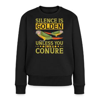 Schweigen ist Gold Sittich Papagei Design - Frauen Premium Bio Pullover - Schwarz - Vorne - Julia (174cm)