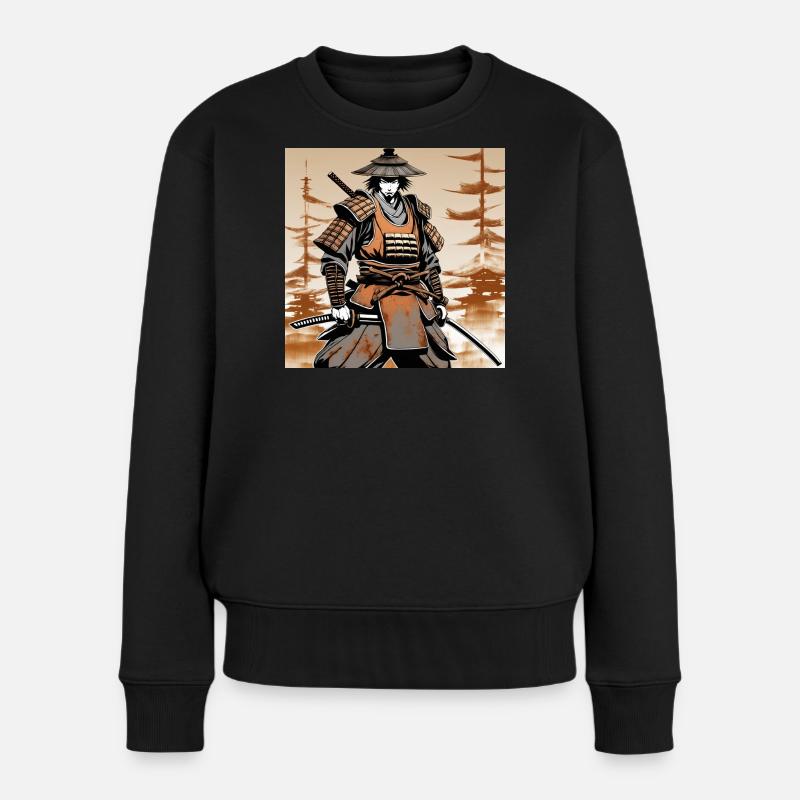 Samurai im Ocker-Rüstungsstil - Frauen Premium Bio Pullover - Schwarz