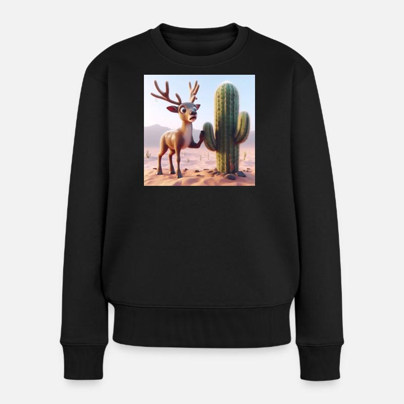 Rentier neben Kaktus in der Wüste - Frauen Premium Bio Pullover - Schwarz